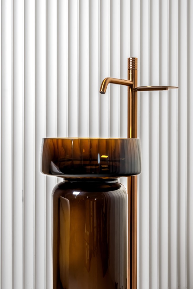 Фото Раковина с пьедесталом Boheme Glow 810-G-C + 810-BASE-G-C напольная круглая 40 см, Coffee (прозрачный кофейный)