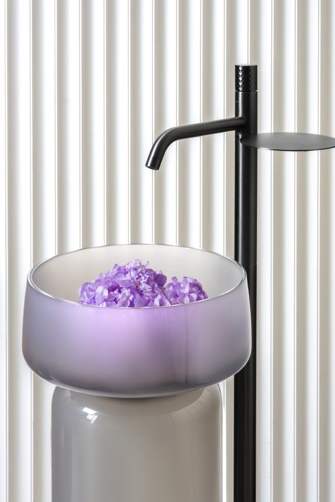 Фото Раковина с пьедесталом Boheme Glow Smoke 810-GS-L + 810-BASE-GS-L напольная круглая 40 см, Luna (дымчато-серый)