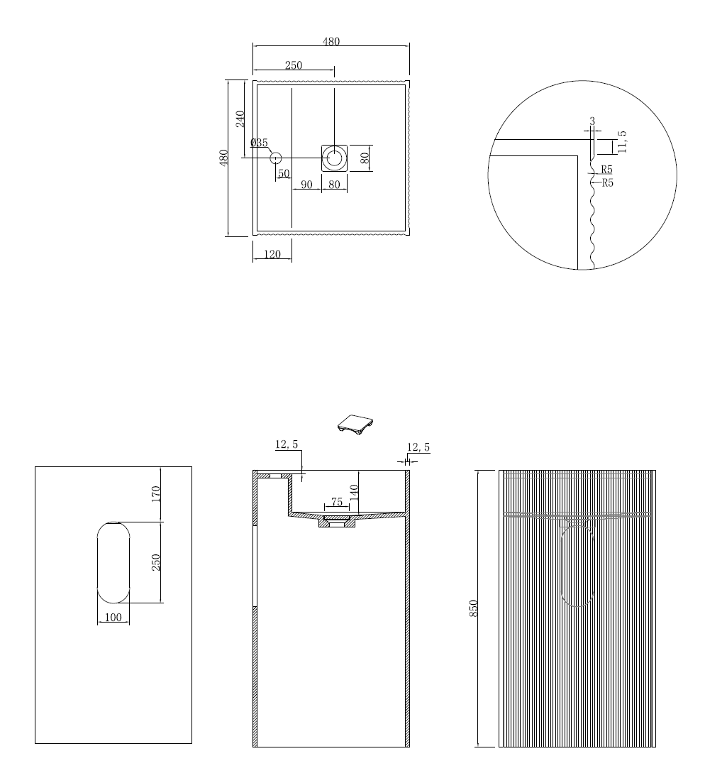 Фото Раковина Armadi Art Cube 802-3R-MW напольная квадратная рифленая с трех сторон 48×48×85 см, Matt White (белый)