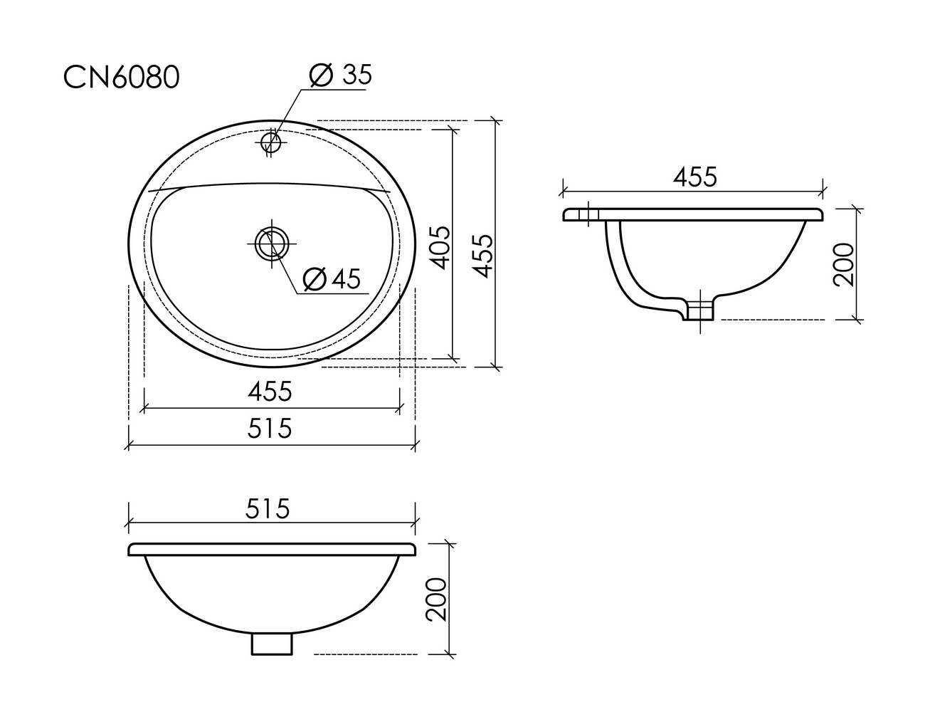 Фото Раковина Ceramicanova Sun CN6080 встраиваемая сверху 51,5 × 45,5 × 20 см, белый глянцевый