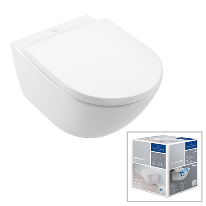 Фото Унитаз подвесной Villeroy & Boch Subway 3.0 4670TSR1, безободковый, с сиденьем с микролифтом, белый глянцевый