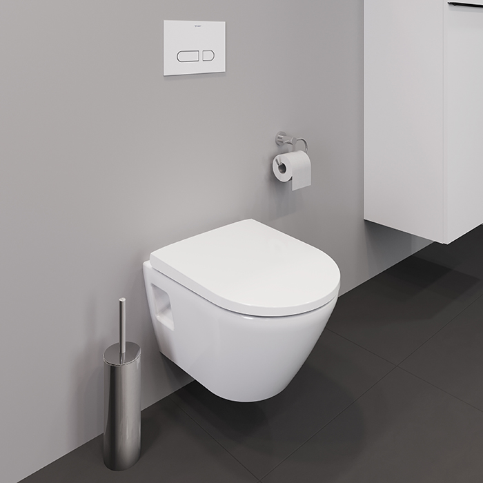 Фото Унитаз подвесной укороченный Duravit D-Neo 45870900A1, безободковый, с сиденьем, белый глянцевый