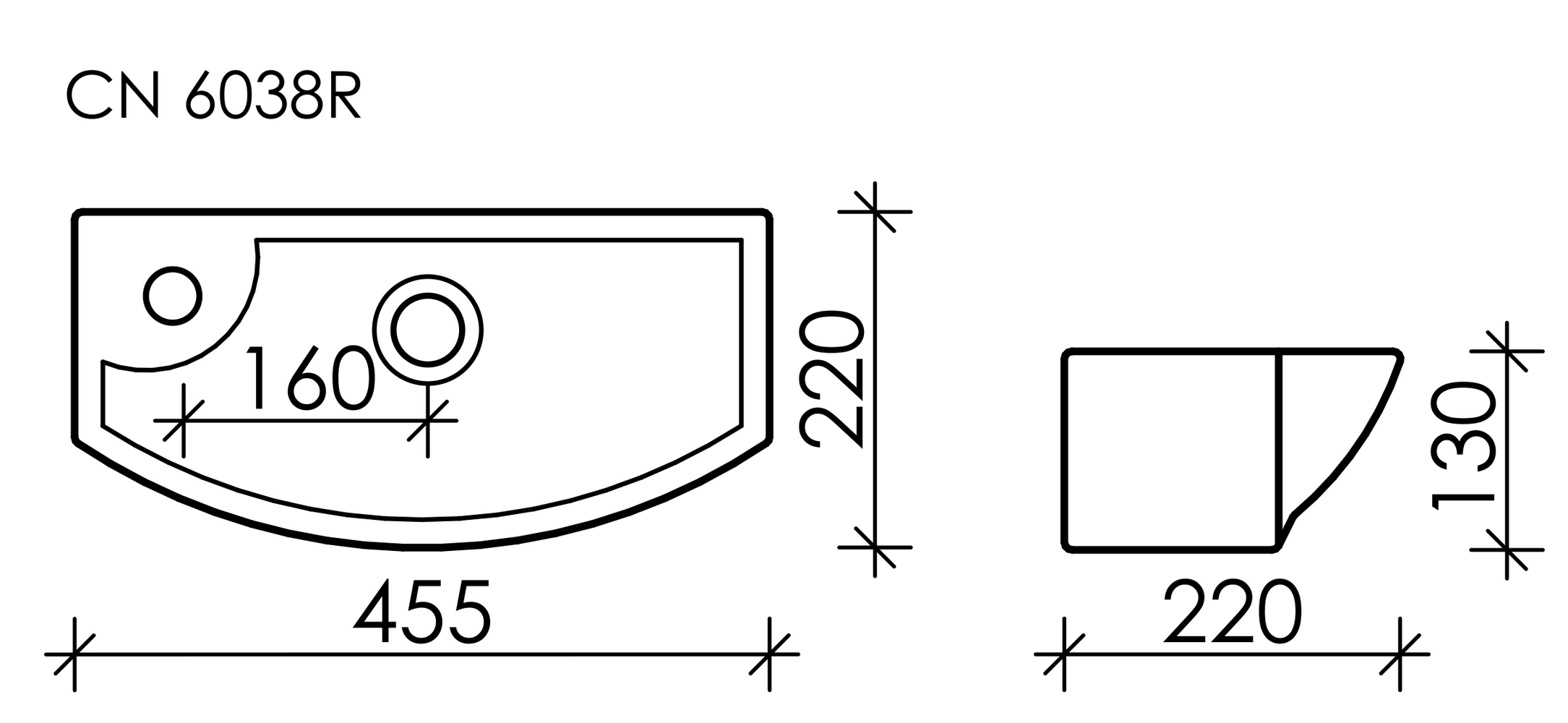 Фото Раковина Ceramicanova Element CN6038R подвесная 45,5 × 22 × 13 см, белый глянцевый