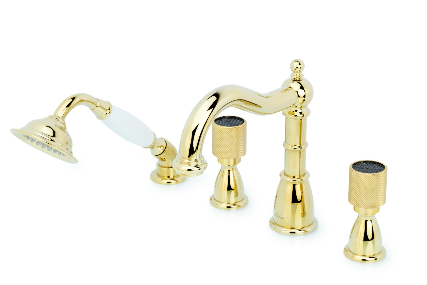 Фото Смеситель на борт ванны Boheme Royal 395-Royal/CRST black золото