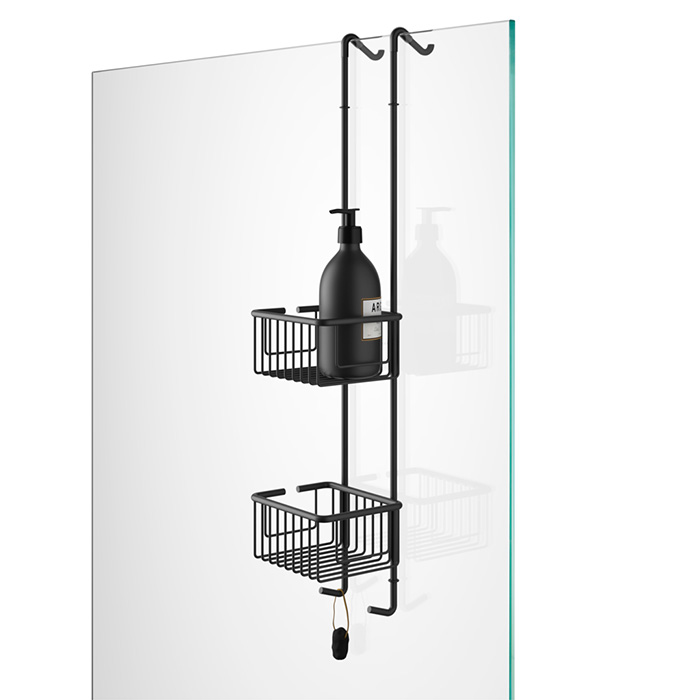 Фото Полка для душевой кабины Decor Walther Basic 0705060 двойная подвесная 15x12x70 см, черный матовый