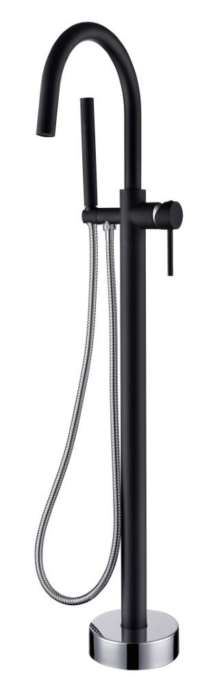 Фото Смеситель для ванны Boheme Uno 469-BCR напольный черный матовый/хром глянец