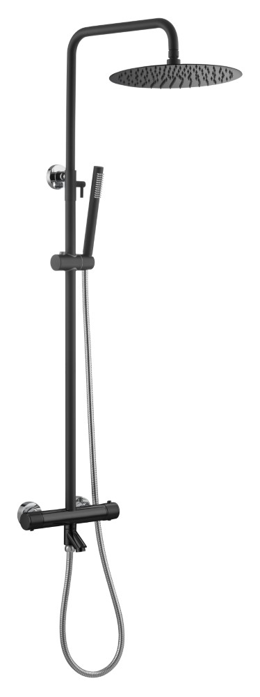 Фото Душевая стойка Boheme Uno 468-T-BCR термостат с изливом,черный матовый/хром глянец