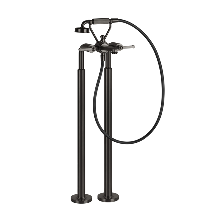 Фото Смеситель Gessi Venti20 65128#707 напольный для ванны с душем, черный хром браш pvd