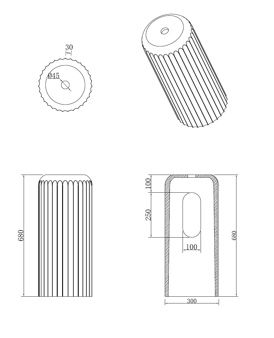 Фото Пьедестал для раковины Boheme Glow 810-BASE-RIB-G-GR напольный круглый рифленый 68 см, Grey (прозрачный серый)