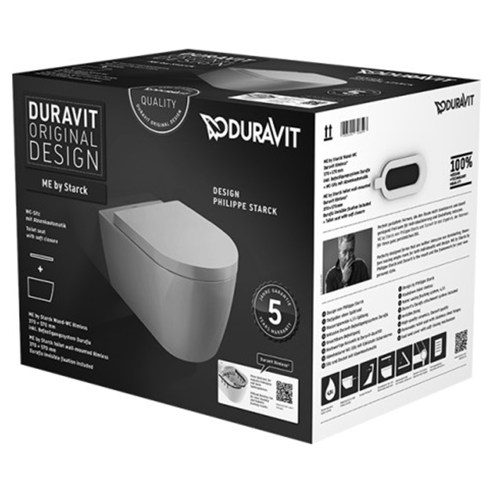 Фото Унитаз подвесной Duravit Me by Starck 45290900A1, безободковый, с сиденьем с микролифтом, белый глянцевый