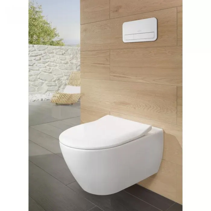 Фото Унитаз подвесной Villeroy & Boch Subway 2.0 5614R2R1, безободковый, с сиденьем с микролифтом, белый глянцевый