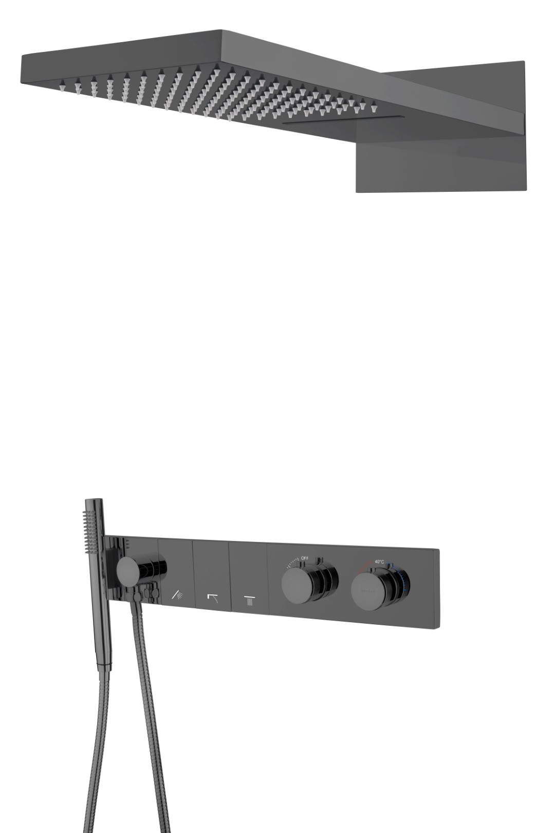 Фото Душевая система Boheme Zodiac 133-SGM с термостатом shine gun metal, графит глянец