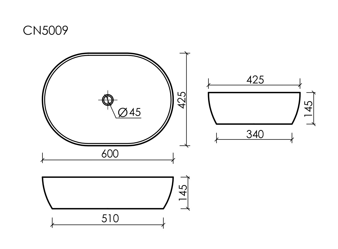 Фото Раковина Ceramicanova Element CN5009 накладная 60 × 42,5 × 14,5 см, белый глянцевый