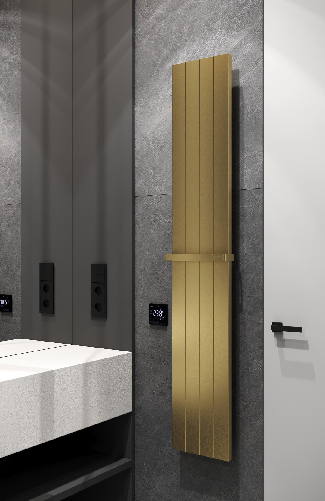 Фото Полотенцесушитель Boheme Flat 725-MG электрический, золото матовое  h150х27 см