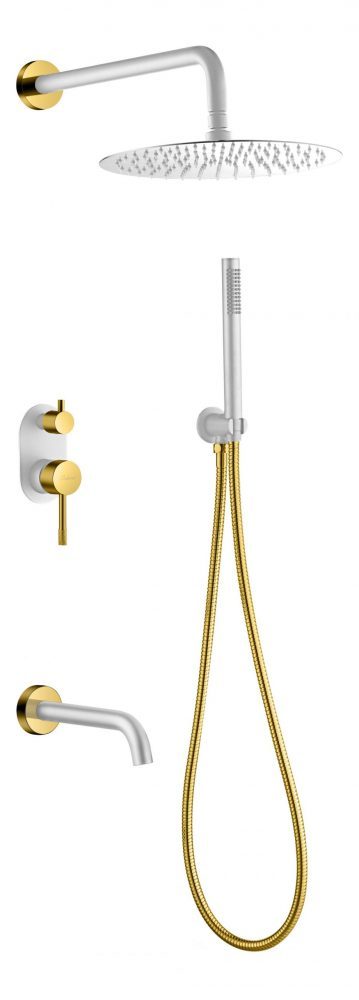 Фото Душевая система Boheme Uno 464-2-WG белый матовый/золото глянец