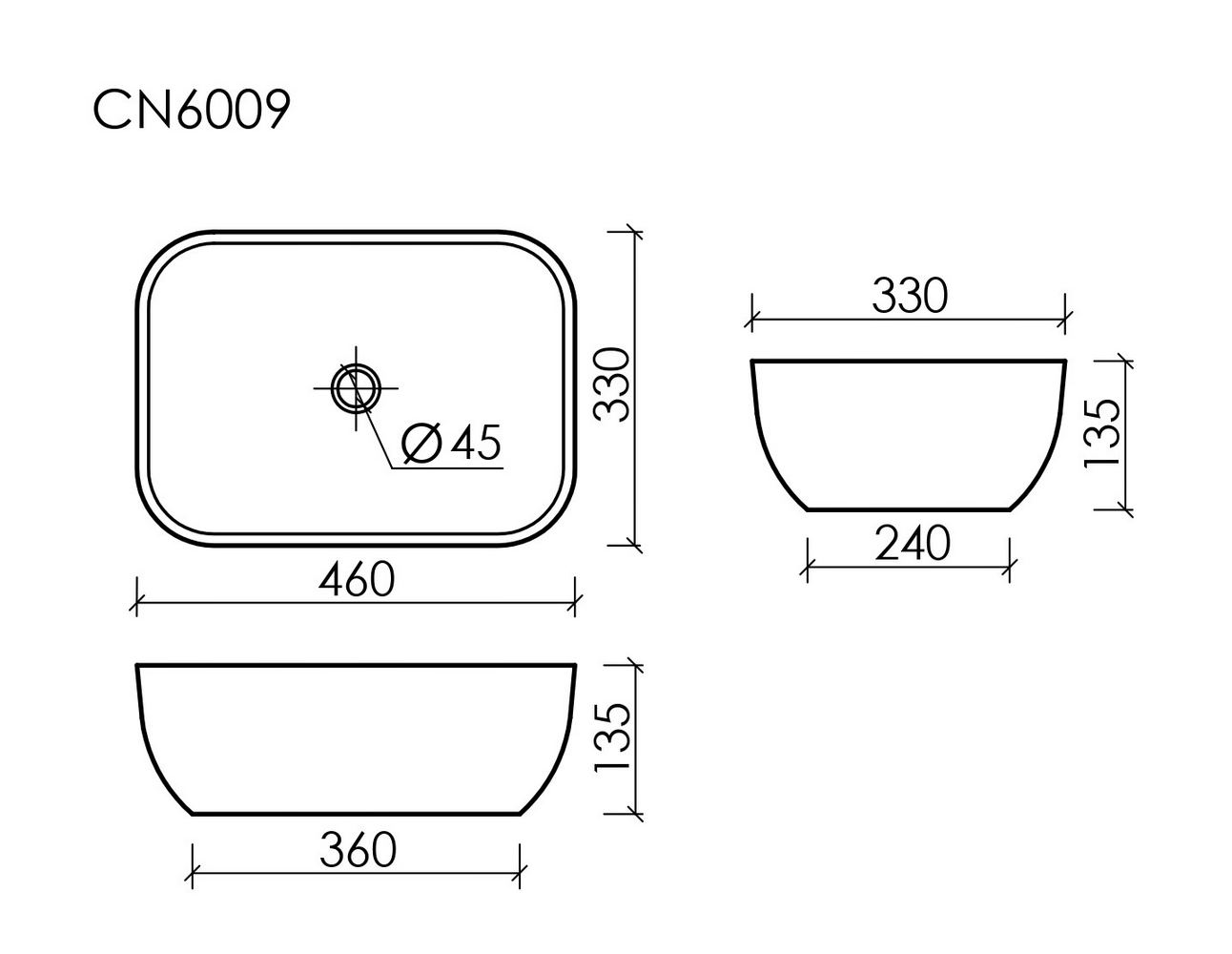 Фото Раковина Ceramicanova Element CN6009 накладная 46 × 33 × 13,5 см, белый глянцевый