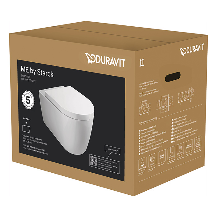 Фото Унитаз подвесной Duravit Me by Starck 452909AAA1, безободковый, с сиденьем с микролифтом, белый глянцевый