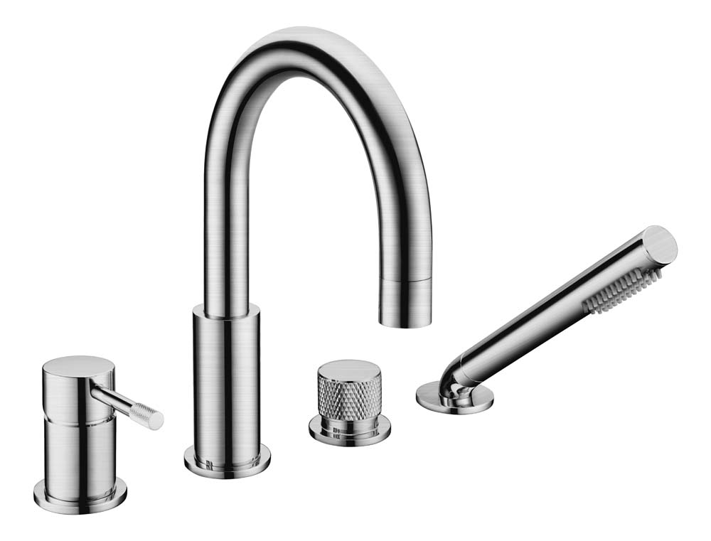 Фото Смеситель для ванны Boheme Uno 460-INOX на борт ванны на 4 отверстия, брашированная нержавеющая сталь