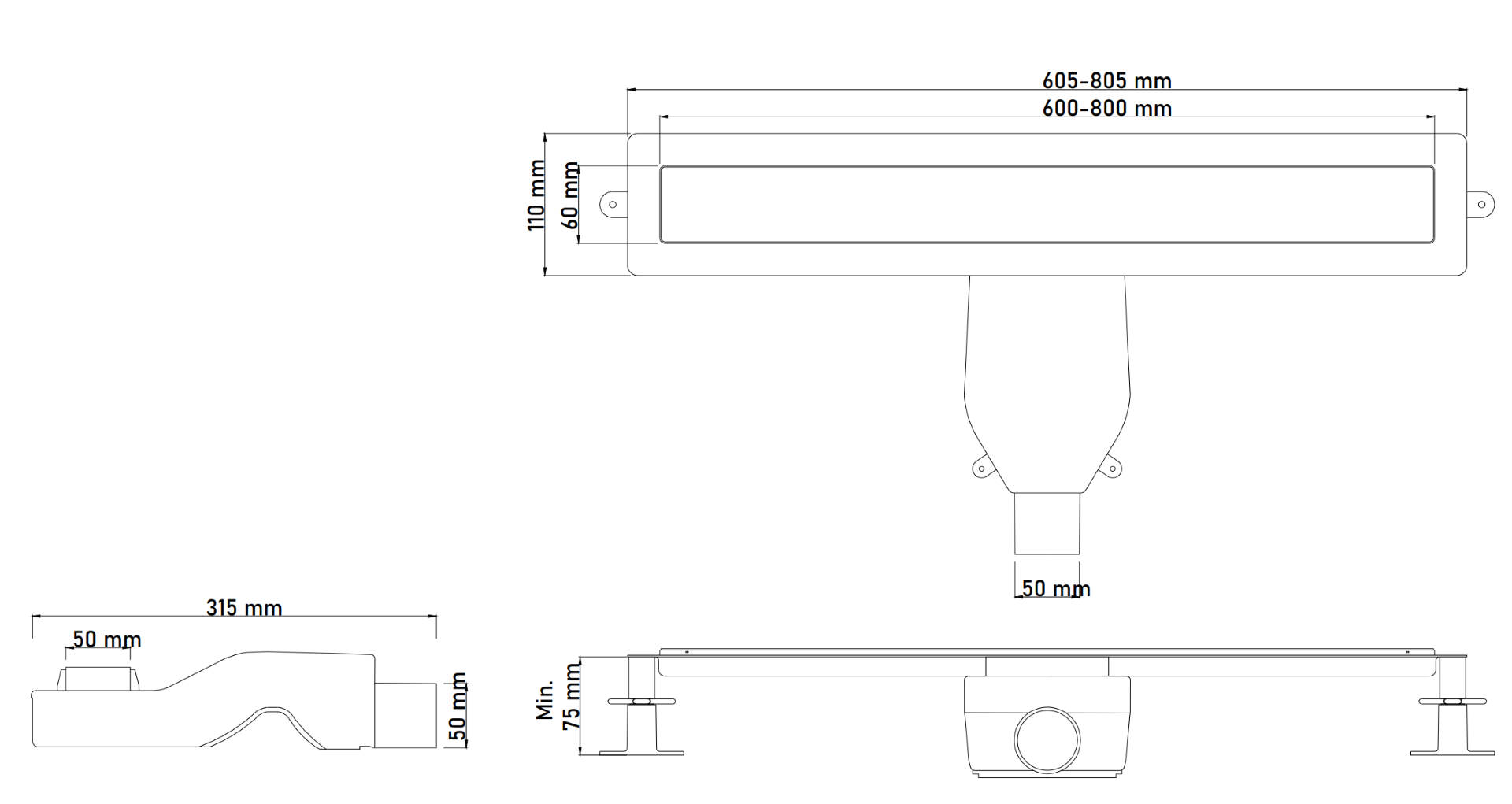 Фото Душевой лоток Boheme Premium Linear 982-60-BRB нерж.сталь, бронза браш 60 см