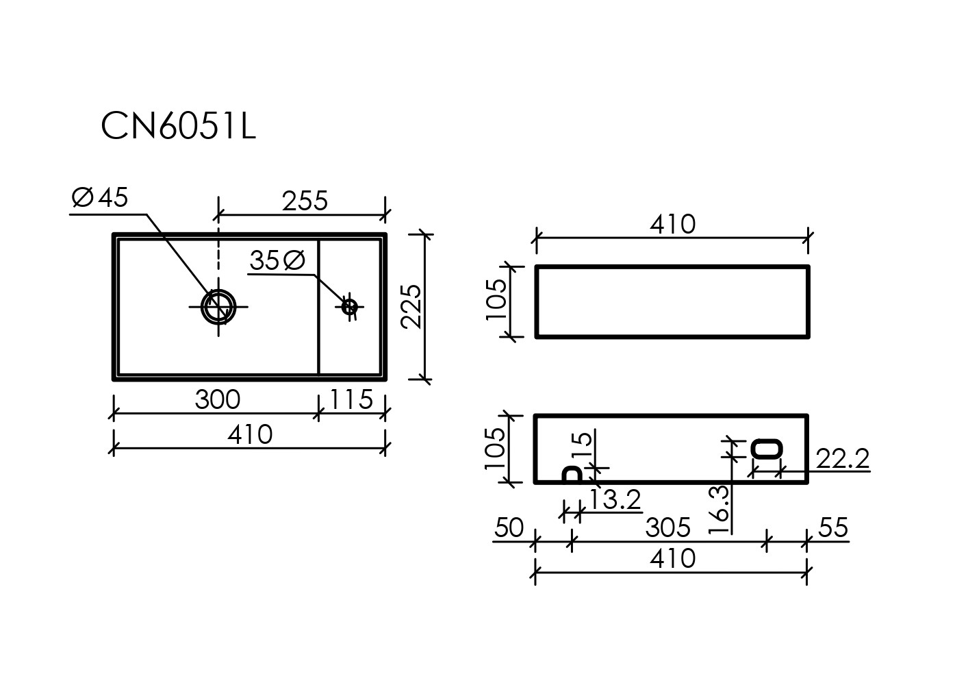 Фото Раковина Ceramicanova Element CN6051L подвесная 41 × 22,5 × 10,5 см, белый глянцевый