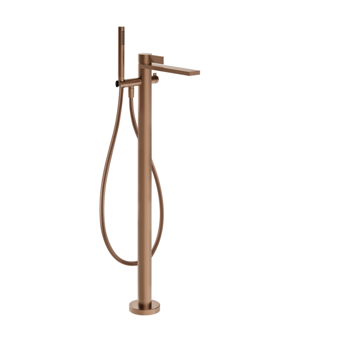 Фото Смеситель Gessi Inverso Rigato 73528#708 для ванны с душем напольный, медь браш pvd