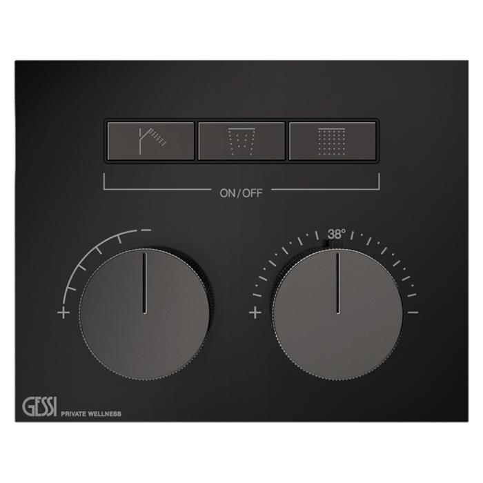 Фото Смеситель Gessi Hi-Fi 63006#706 для душа термостатс переключателем на 3 потока, черный хром глянец pvd