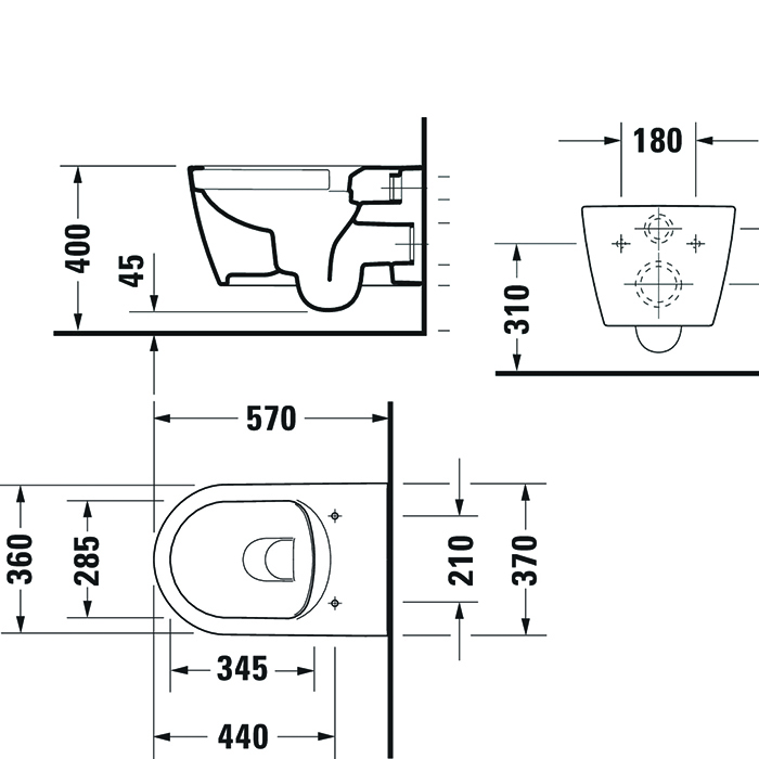 Фото Унитаз подвесной Duravit Me by Starck 2529092000, безободковый, без сиденья, белый глянцевый