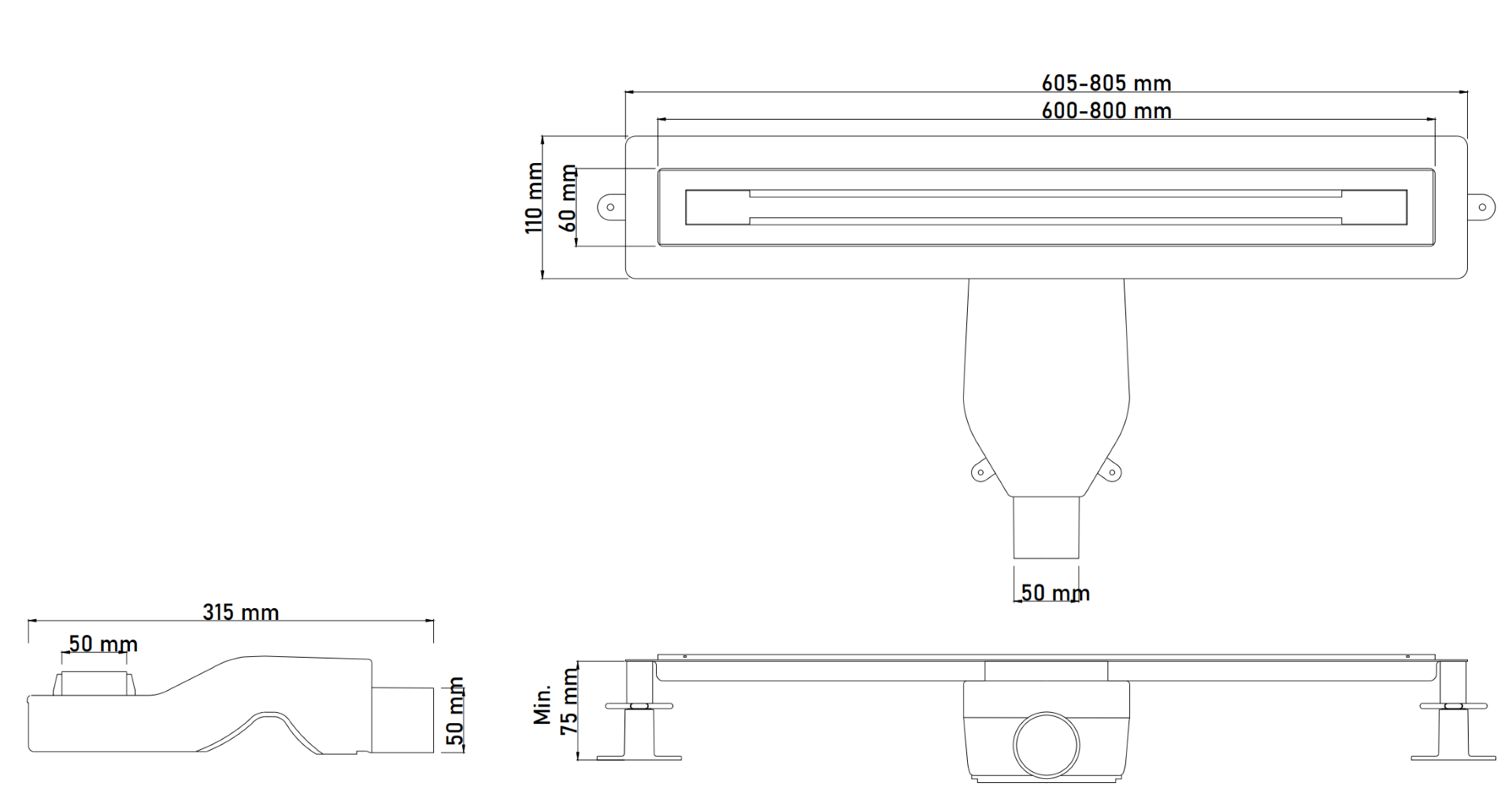 Фото Душевой лоток Boheme Premium Trendy 983-80-BRB нерж.сталь, бронза браш 80 см