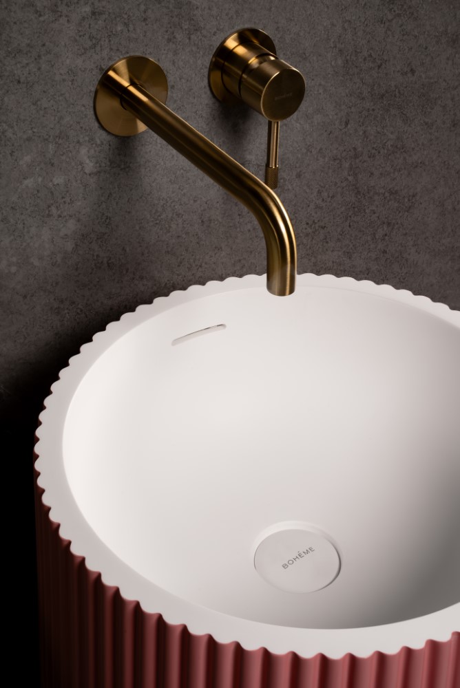Фото Раковина Boheme Torre 801-Torre-LP напольная круглая рифленая 48×48×85 см, Light Pink (белый / светло-розовый)