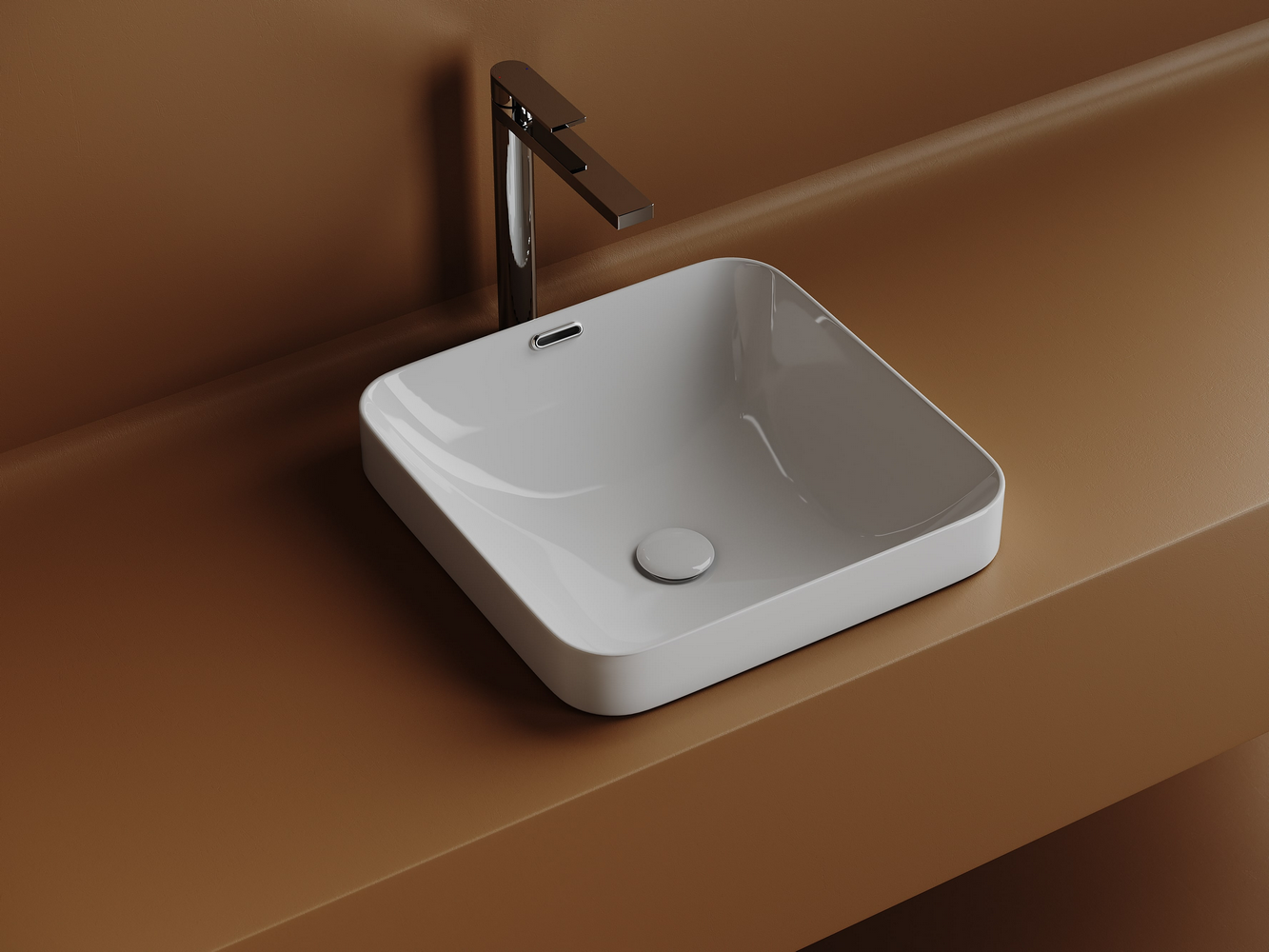 Фото Раковина Ceramicanova Element CN6077 встраиваемая сверху 43,8 × 43,8 × 17,2 см, белый глянцевый