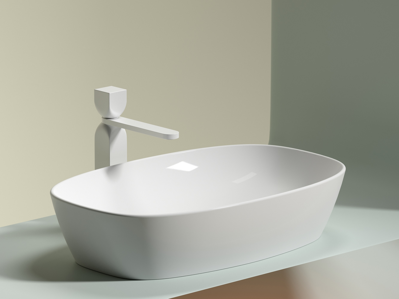 Фото Раковина Ceramicanova Element CN6049 накладная 61 × 38,5 × 14 см, белый глянцевый