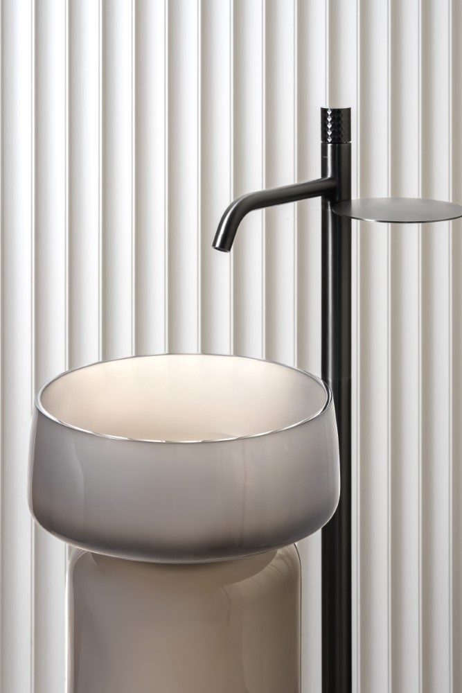Фото Раковина с пьедесталом Boheme Glow Smoke 810-GS-L + 810-BASE-GS-L напольная круглая 40 см, Luna (дымчато-серый)