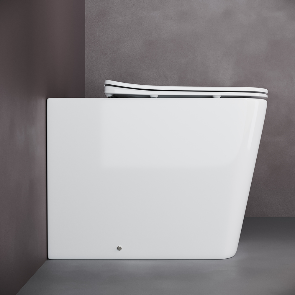 Фото Унитаз Ceramicanova Cubic CN1809 безободковый с сиденьем приставной, белый глянцевый