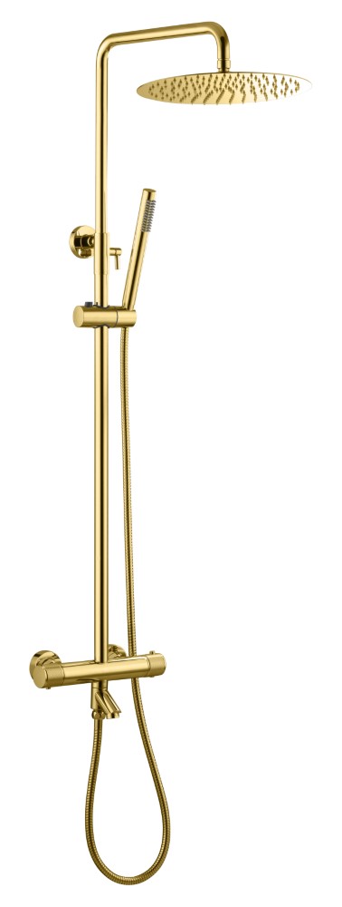 Фото Душевая стойка Boheme Uno 468-T-G термостат с изливом, золото глянец