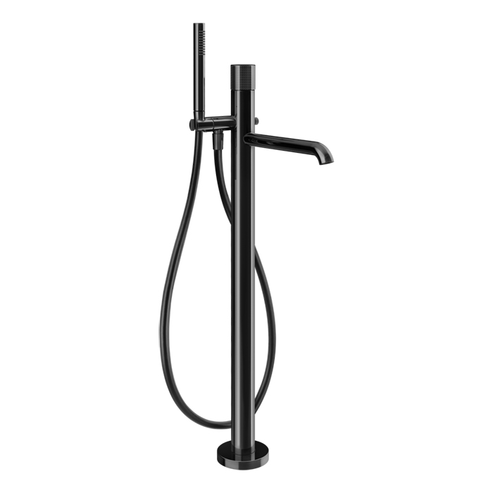 Фото Смеситель Gessi Habito 70428#706 напольный для ванны с душем, черный хром глянец pvd