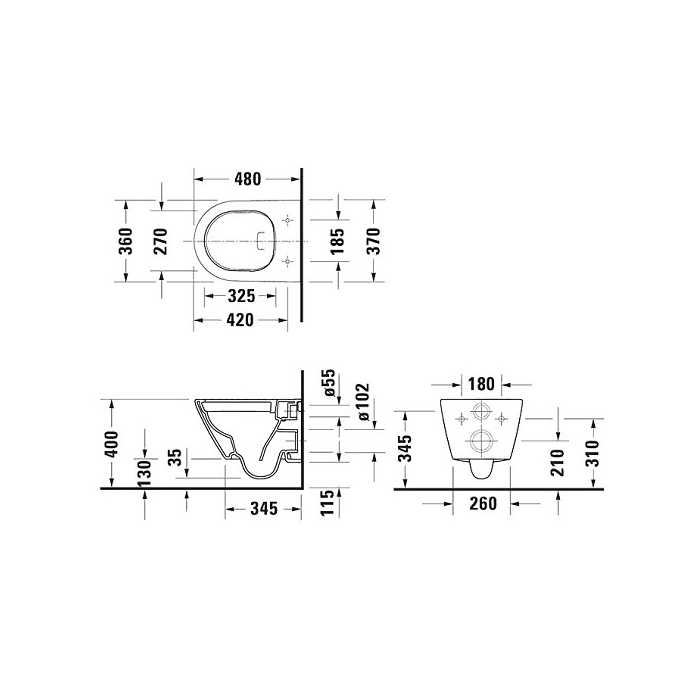 Фото Унитаз подвесной укороченный Duravit D-Neo 2588090000, безободковый, без сиденья, белый глянцевый