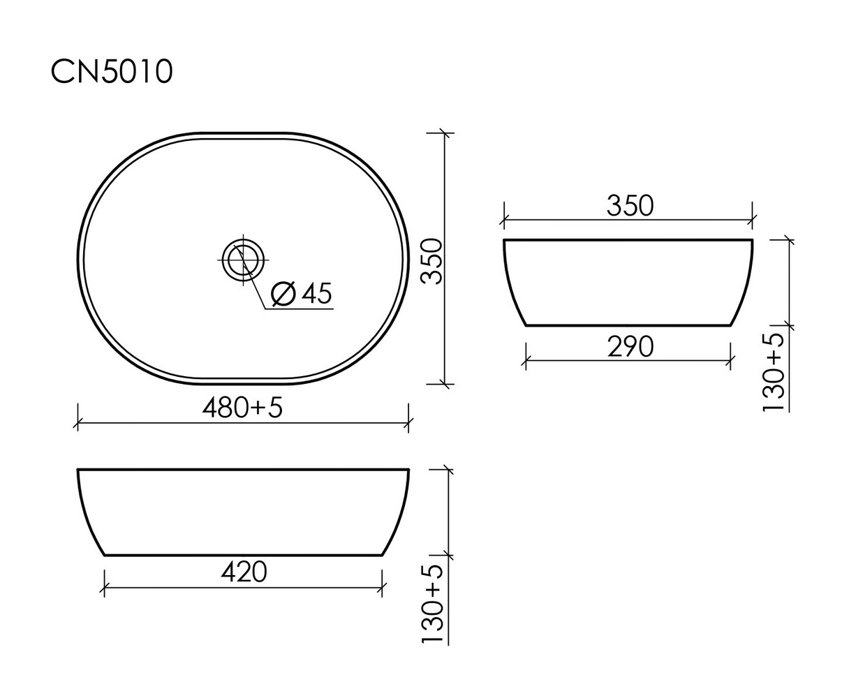 Фото Раковина Ceramicanova Element CN5010 накладная 48 × 35 × 13 см, белый глянцевый