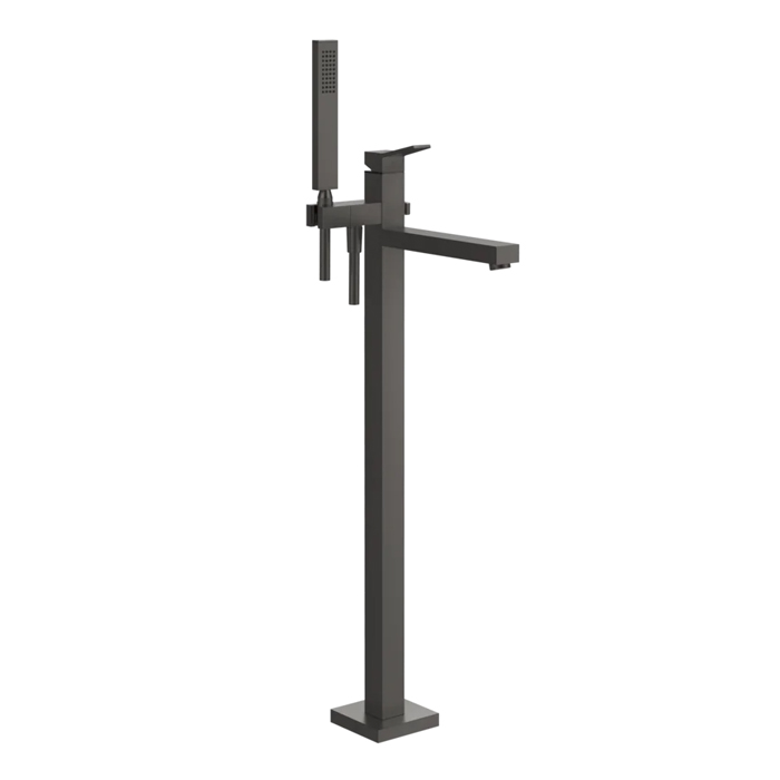 Фото Смеситель Gessi Rettangolo K 53129#707 напольный для ванны с душем, черный хром браш pvd