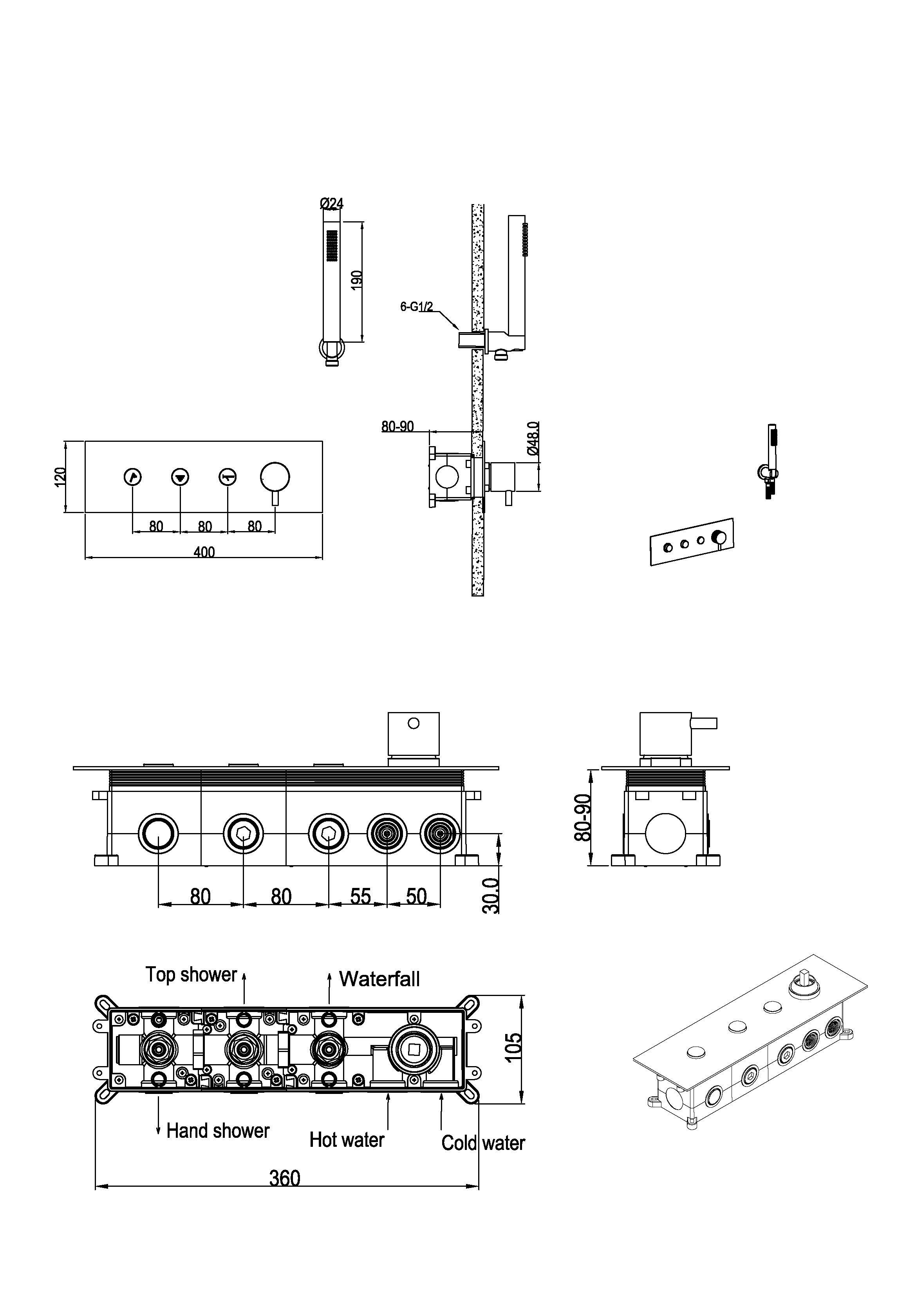 Фото Смеситель для душа Boheme Fusion 130-SYS-B на 3 выхода черный матовый