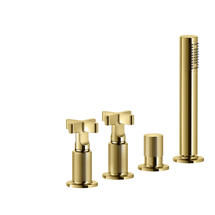 Фото Смеситель Gessi Inciso 58143#246 для ванны с душем, золото глянец pvd