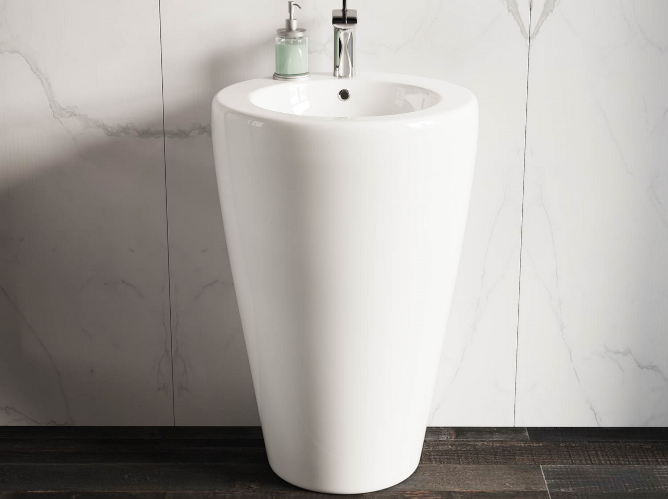 Фото Раковина Ceramicanova 850.0 CN1807 напольная 55 × 51,5 × 85 см, белый глянцевый