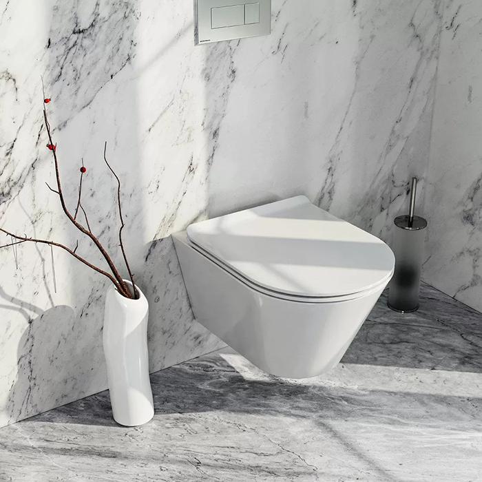 Фото Унитаз подвесной Kerama Marazzi Plaza Modern KMPMWc53GWh2, безободковый, без сиденья, белый глянцевый