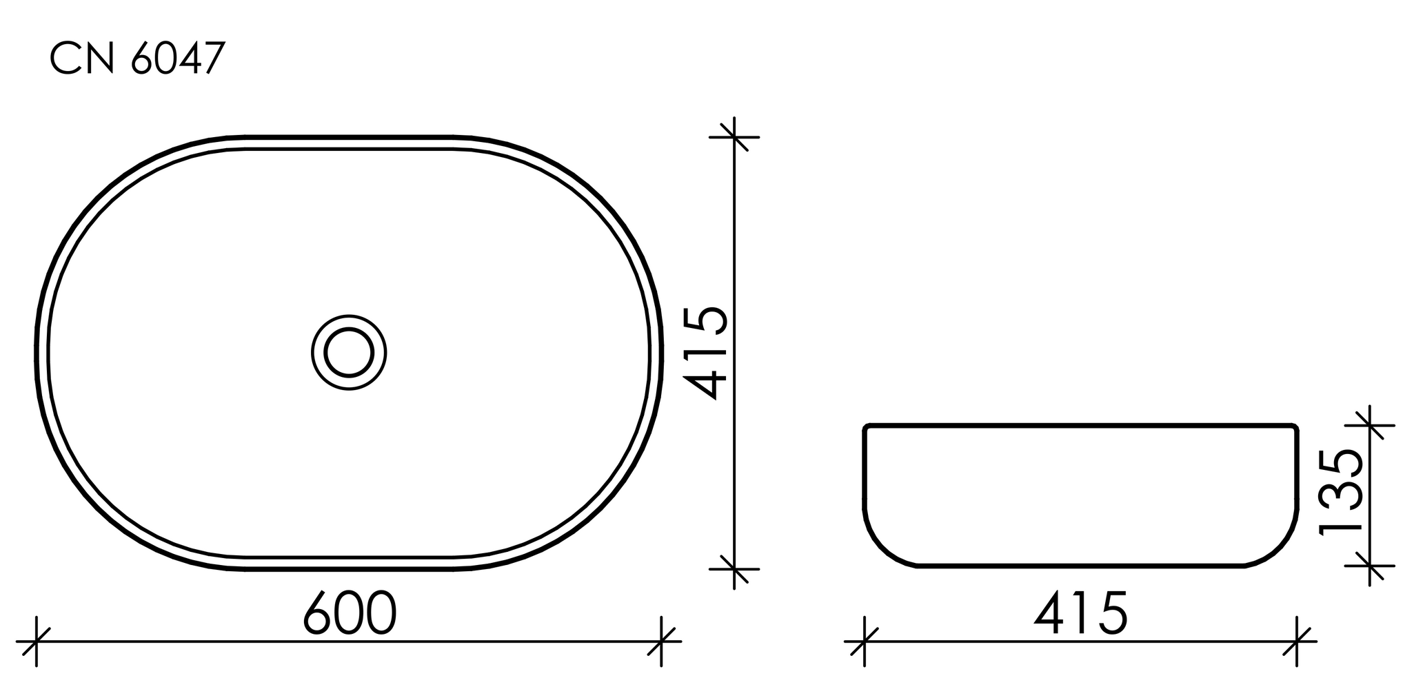 Фото Раковина Ceramicanova Element CN6047 накладная 60 × 41,5 × 13,5 см, белый глянцевый