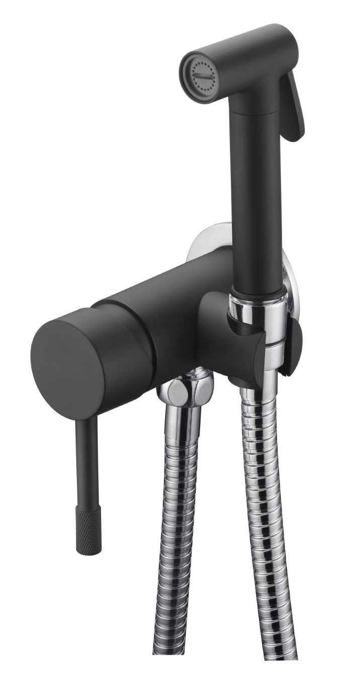 Фото Гигиенический душ Boheme Uno 467-BCR со смесителем черный матовый/хром глянец