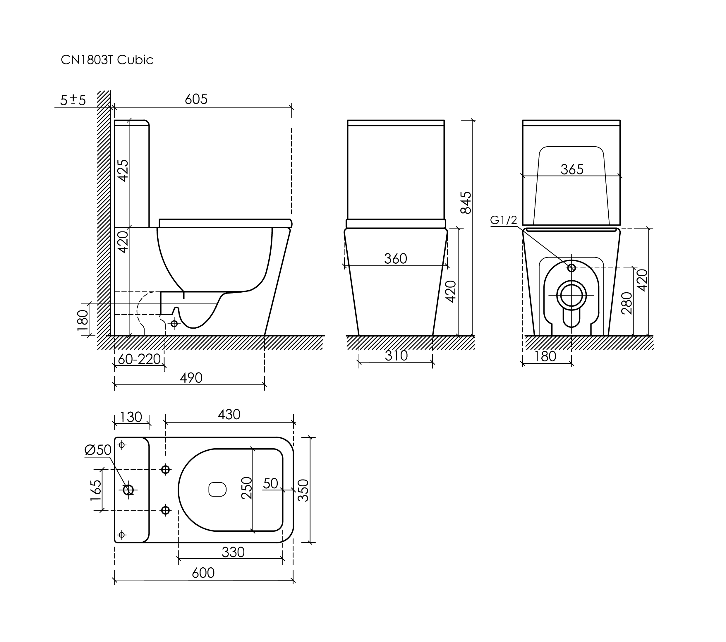 Фото Унитаз Ceramicanova Cubic CN1803T с сиденьем с бачком компакт, белый глянцевый
