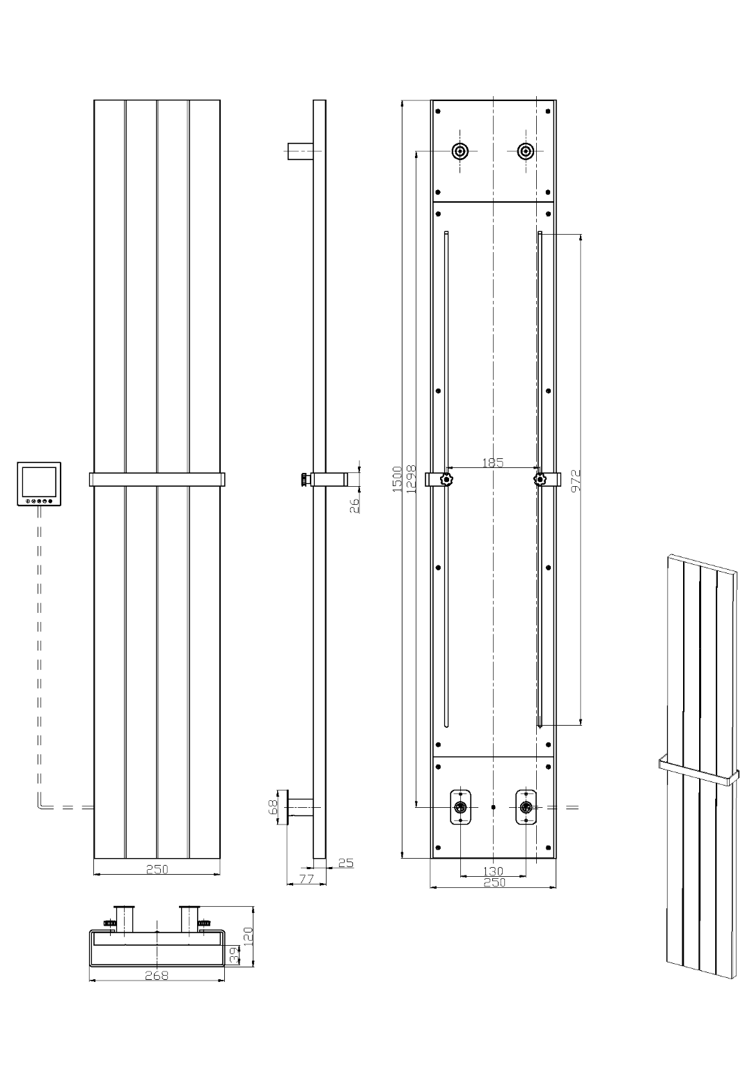 Фото Полотенцесушитель Boheme Flat 725-G электрический, золото глянец  h150х27 см