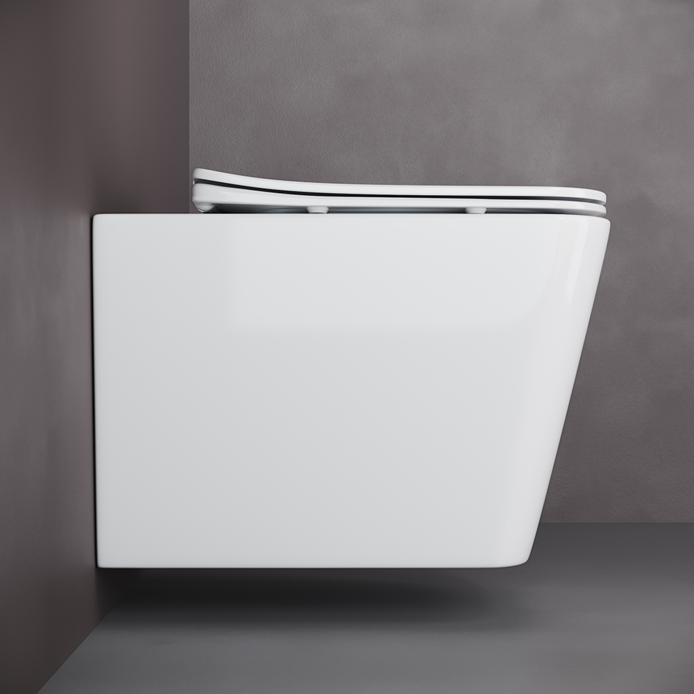 Фото Унитаз Ceramicanova Cubic CN1806 безободковый с сиденьем подвесной, белый глянцевый