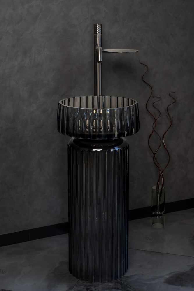 Фото Пьедестал для раковины Boheme Glow 810-BASE-RIB-G-GR напольный круглый рифленый 68 см, Grey (прозрачный серый)
