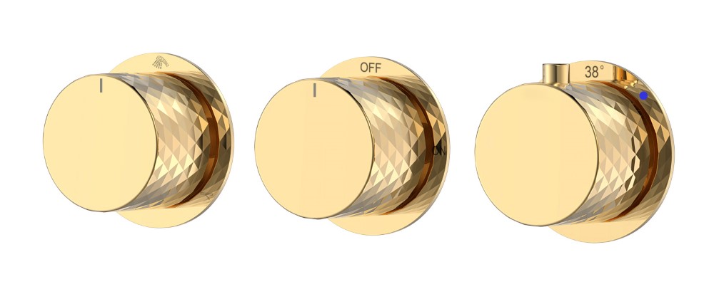 Фото Смеситель для душа Boheme Stick Diamond 124-T-3-G.1 с термостатом на 3 потребителя, золото глянец