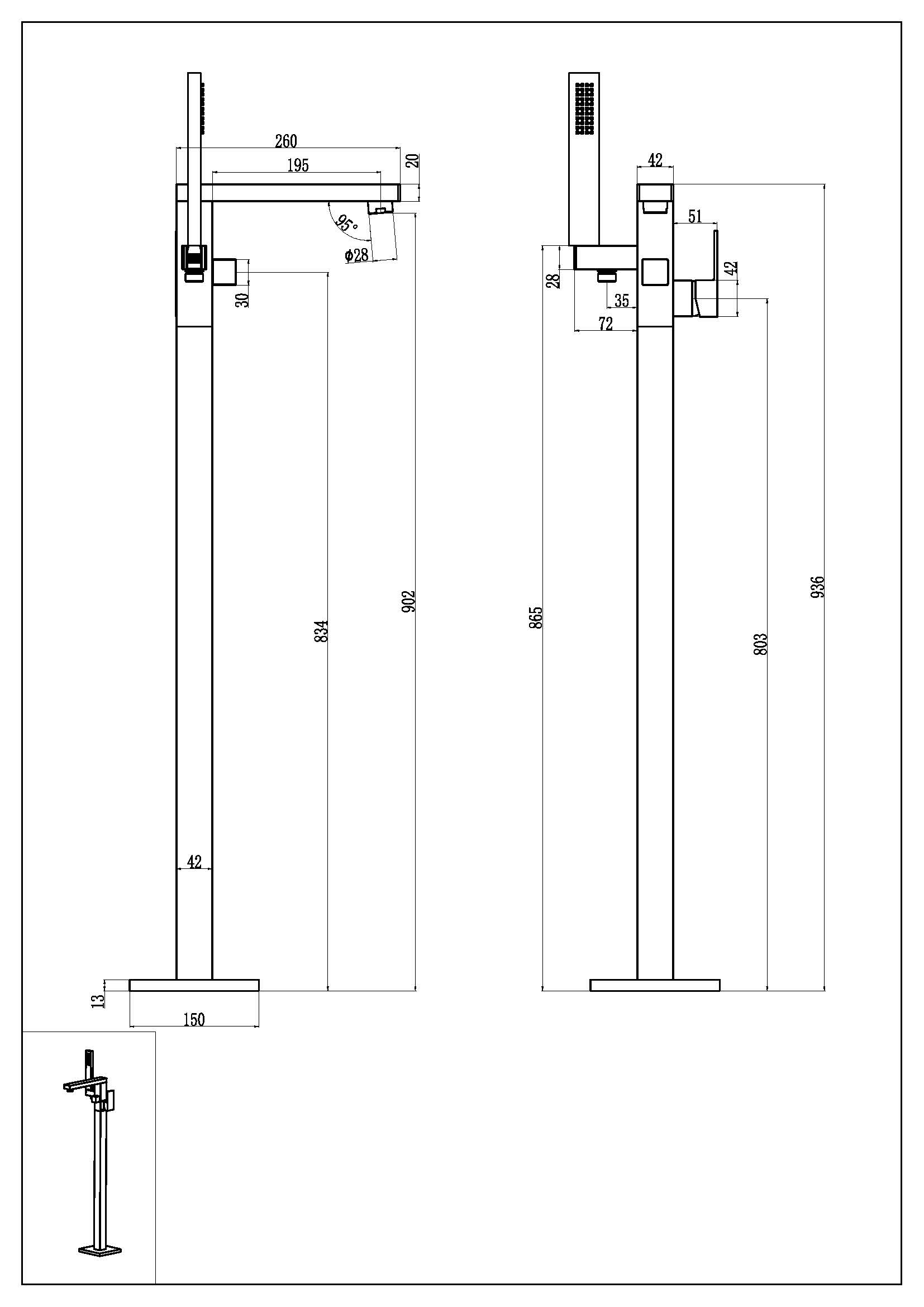 Фото Смеситель для ванны Boheme Qubic 479-GM напольный gun metal, графит матовый